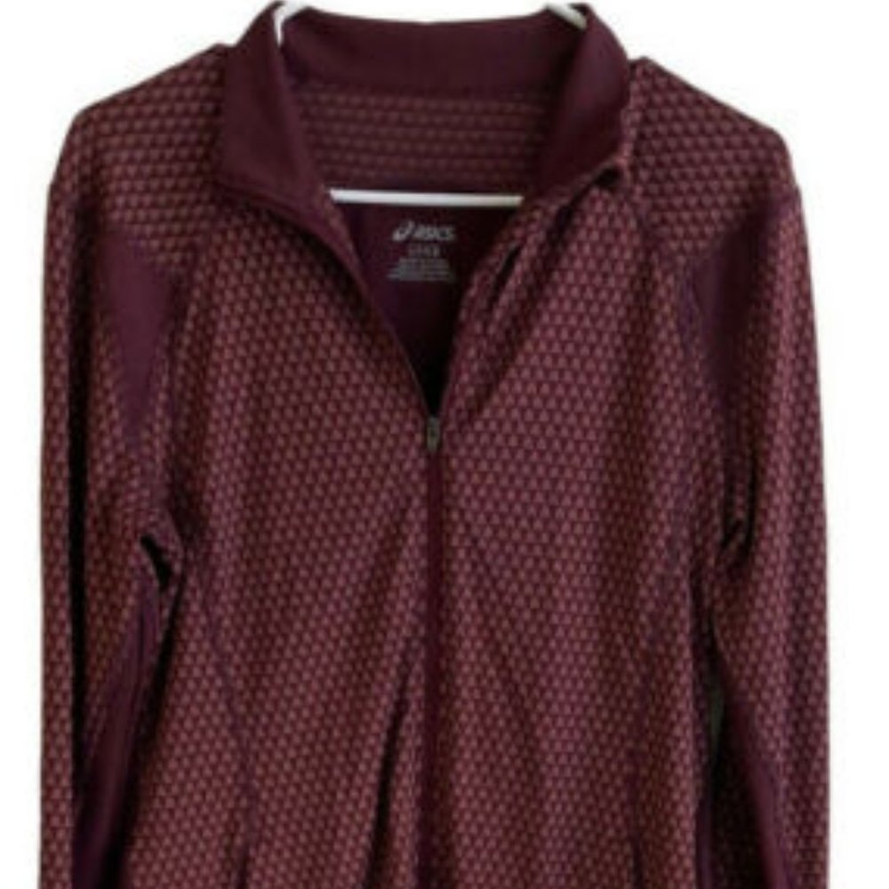 ASICS Womens Jacket LARGE Long Sleeve Maroon Full Zip 2 Front Pockets